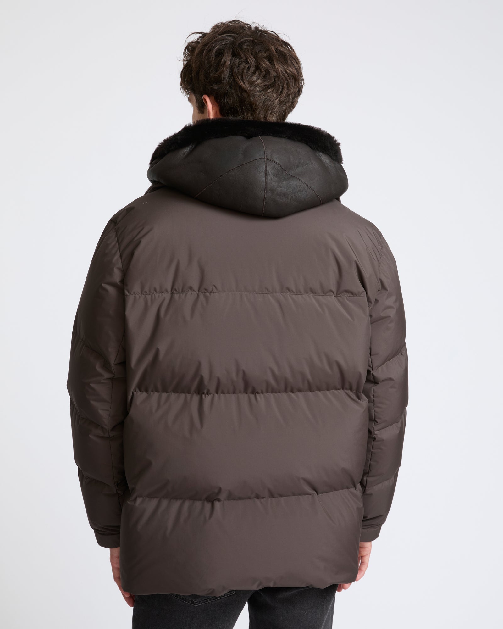 Down jacket in technical fabric with lambskin shearling bib panel - Yves Salomon - New Fall Winter Collection