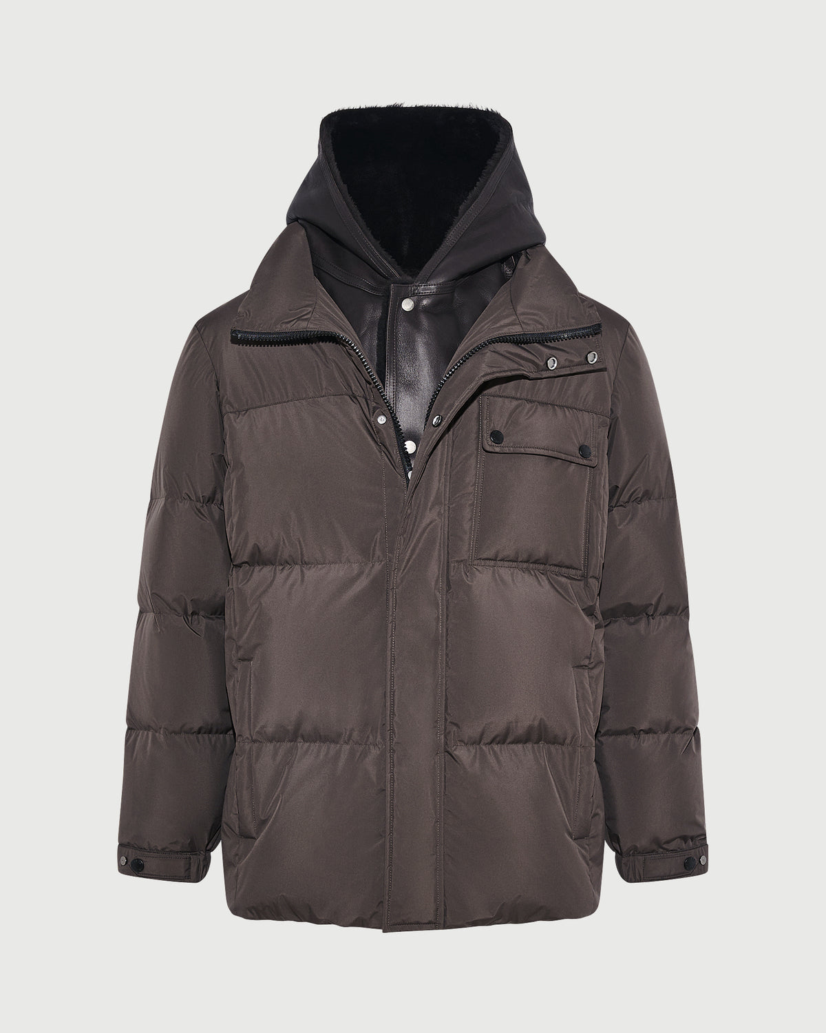 Down jacket in technical fabric with lambskin shearling bib panel - Yves Salomon - New Fall/Winter Collection