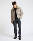 Chevron wool jacket with lambskin shearling trim