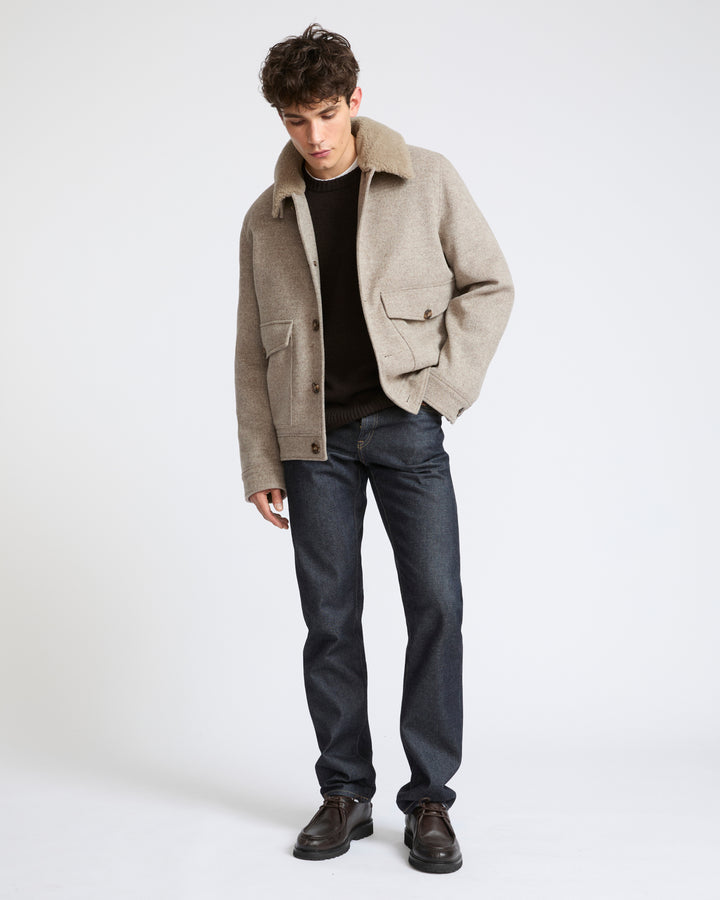 Chevron wool jacket with lambskin shearling trim - Yves Salomon - New Fall Winter Collection