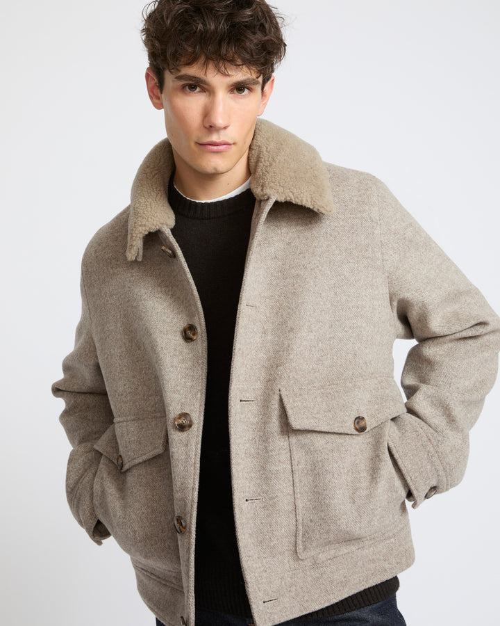 Chevron wool jacket with lambskin shearling trim - Yves Salomon - New Fall Winter Collection