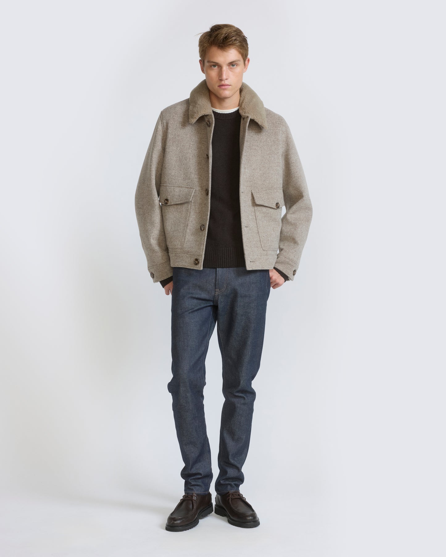 Chevron wool jacket with lambskin shearling trim - Yves Salomon - New Fall/Winter Collection