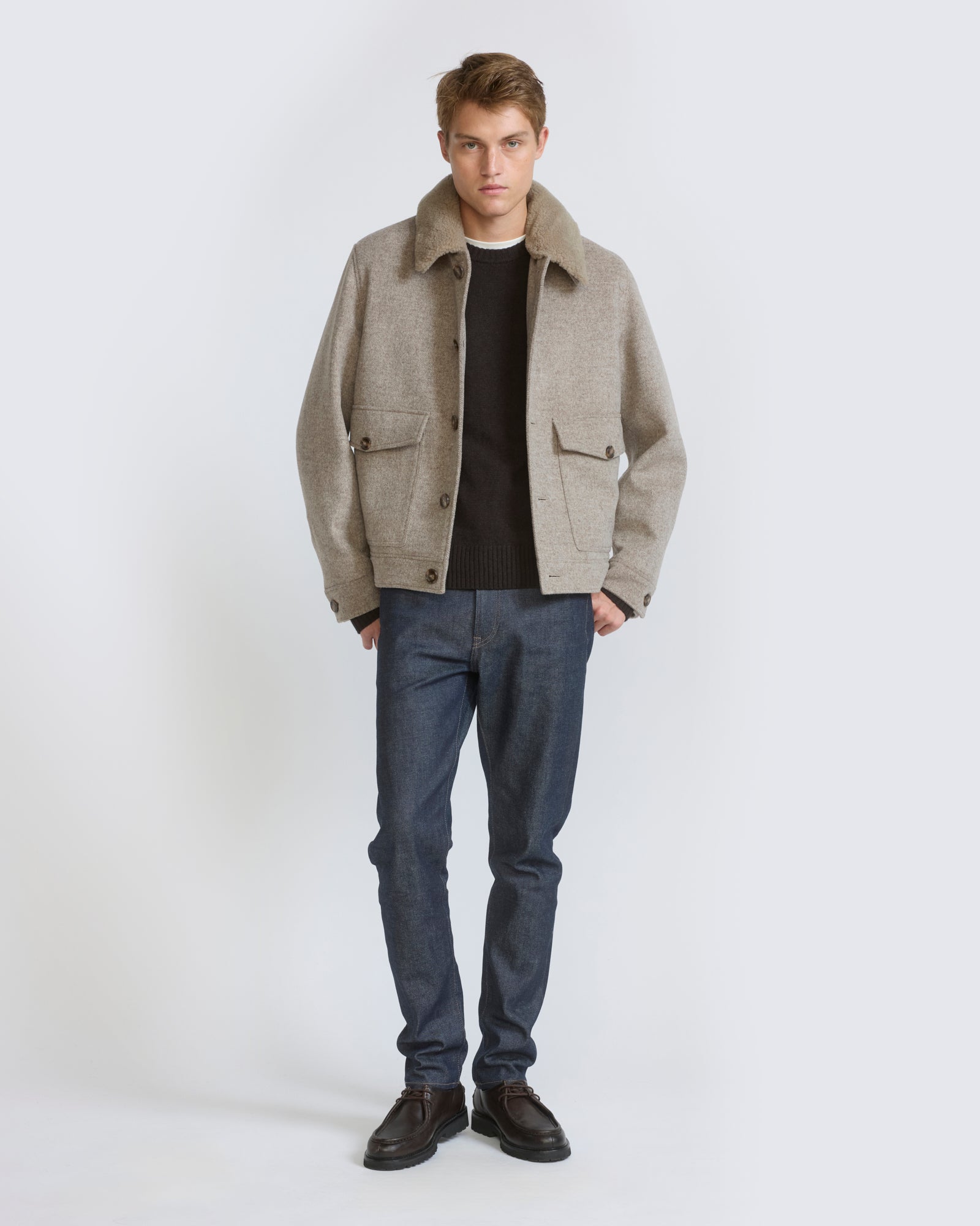 Chevron wool jacket with lambskin shearling trim - Yves Salomon - New Fall/Winter Collection