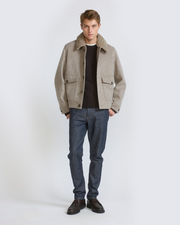 Chevron wool jacket with lambskin shearling trim - Yves Salomon - New Fall/Winter Collection