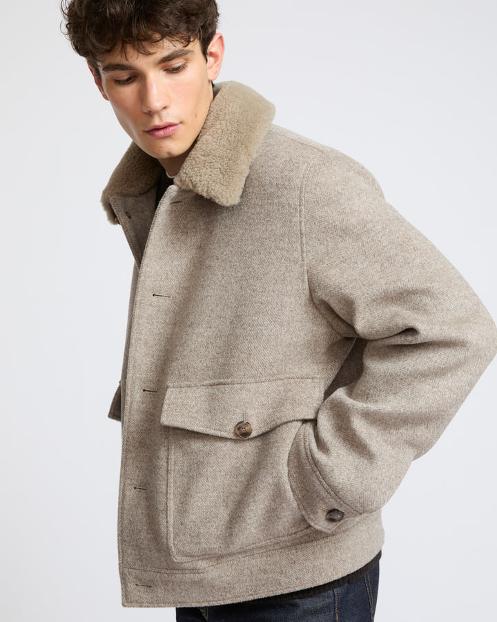 Chevron wool jacket with lambskin shearling trim - Yves Salomon - New Fall Winter Collection