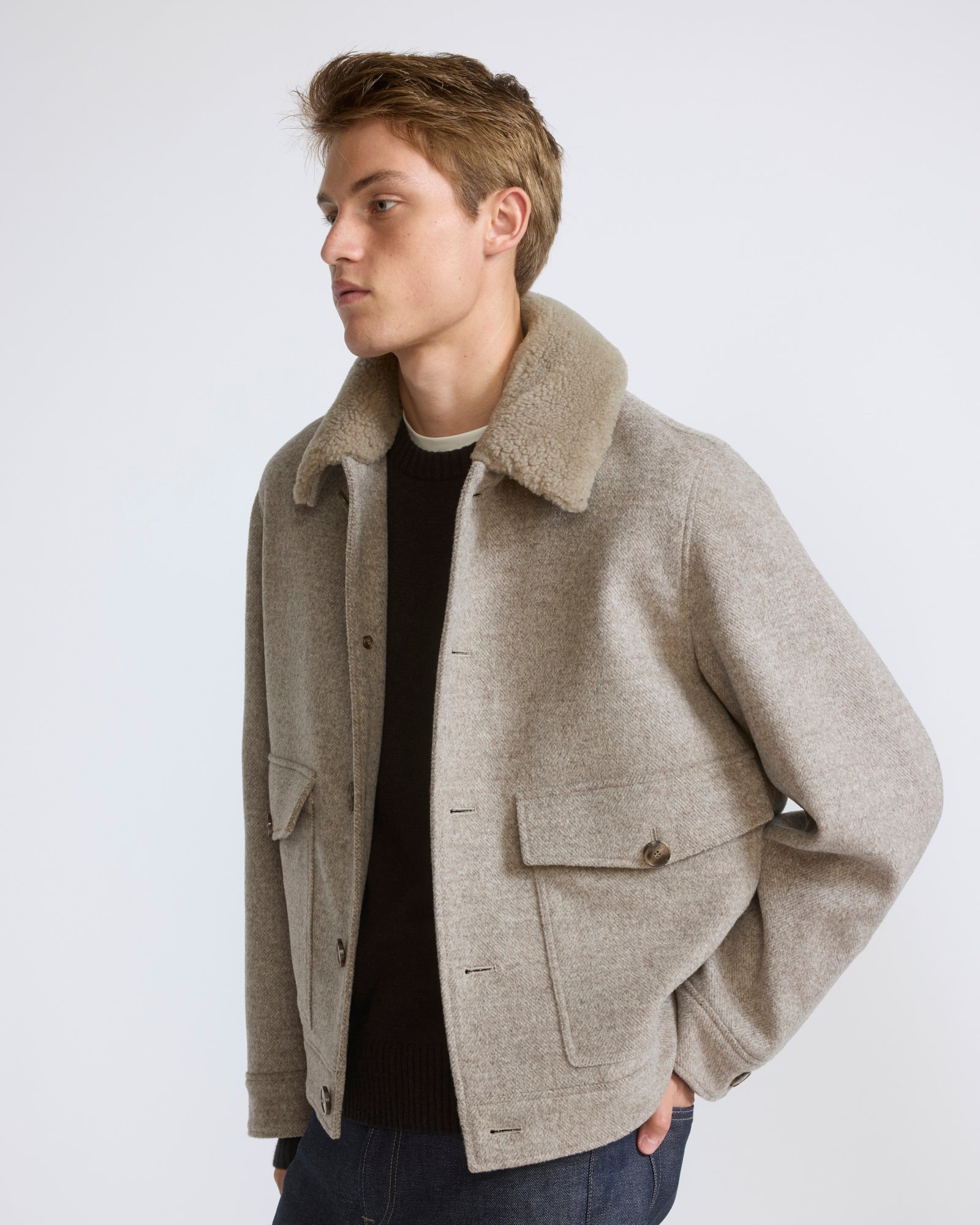 Chevron wool jacket with lambskin shearling trim - Yves Salomon - New Fall/Winter Collection