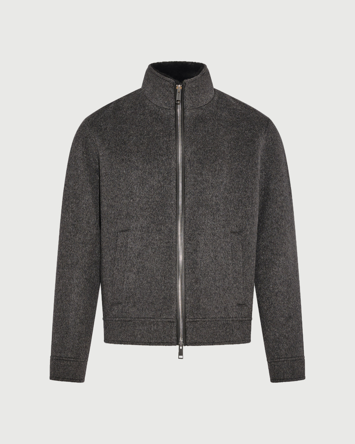 Double-sided cashmere jacket with plucked mink fur trim