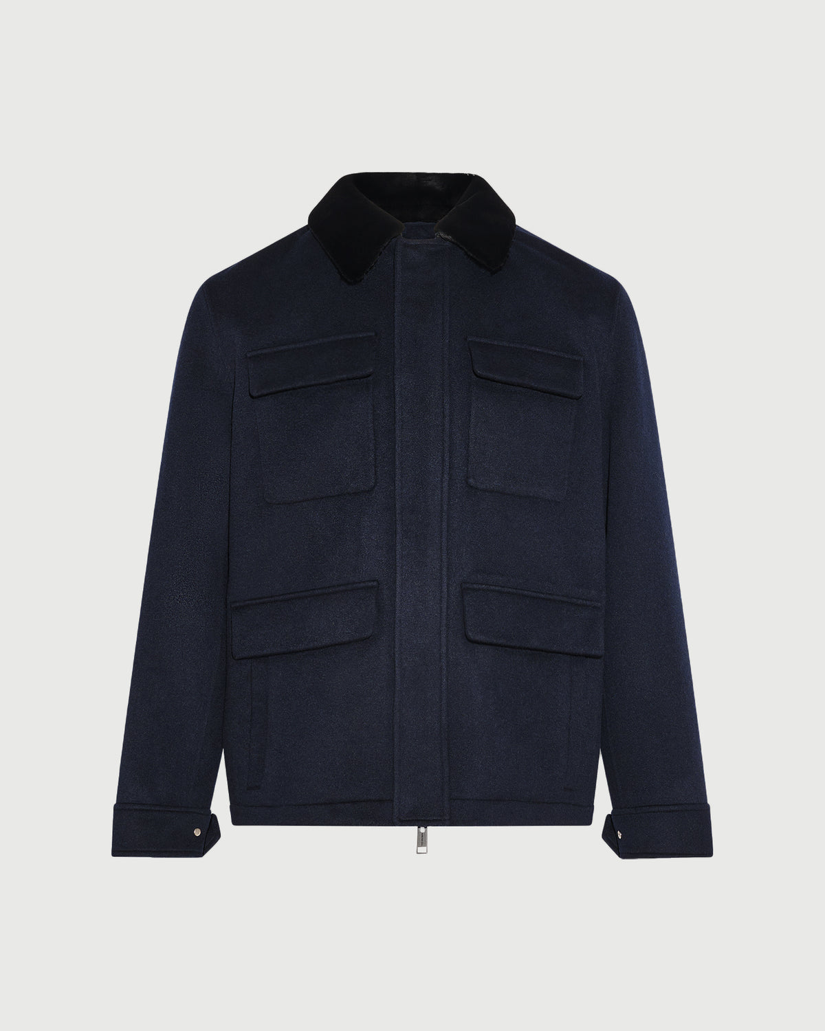 Double-sided wool and cashmere jacket with shaved mink fur trim