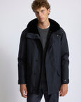 Short parka in waterproof wool-blend technical fabric with long-haired mink fur trim
