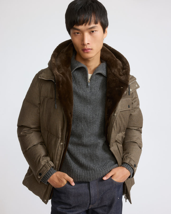 Down jacket in Loro Piana waterproof technical fabric with mink fur bib panel - Yves Salomon - New Fall/Winter Collection