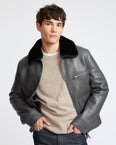 Lambskin leather jacket with pressed Merino shearling