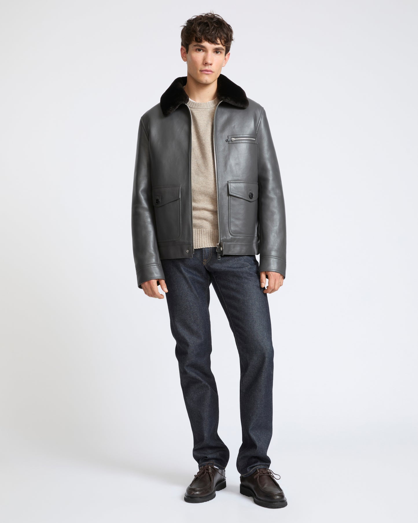 Lambskin leather jacket with pressed Merino shearling - Yves Salomon - New Fall Winter Collection