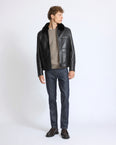 Lambskin leather jacket with pressed Merino shearling