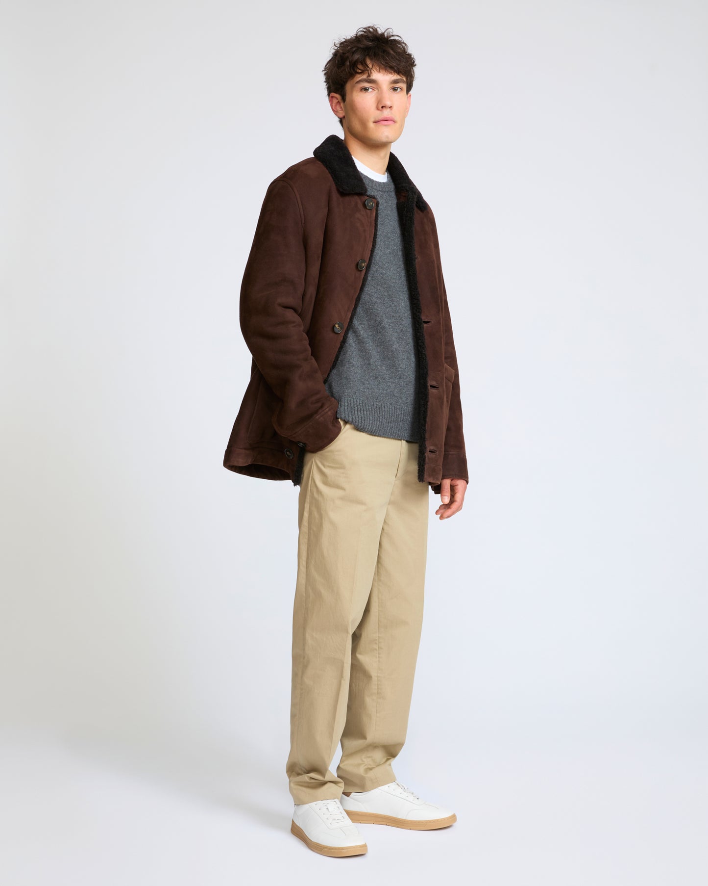 Suede lambskin shearling jacket with curly wool - Yves Salomon - New Fall Winter Collection