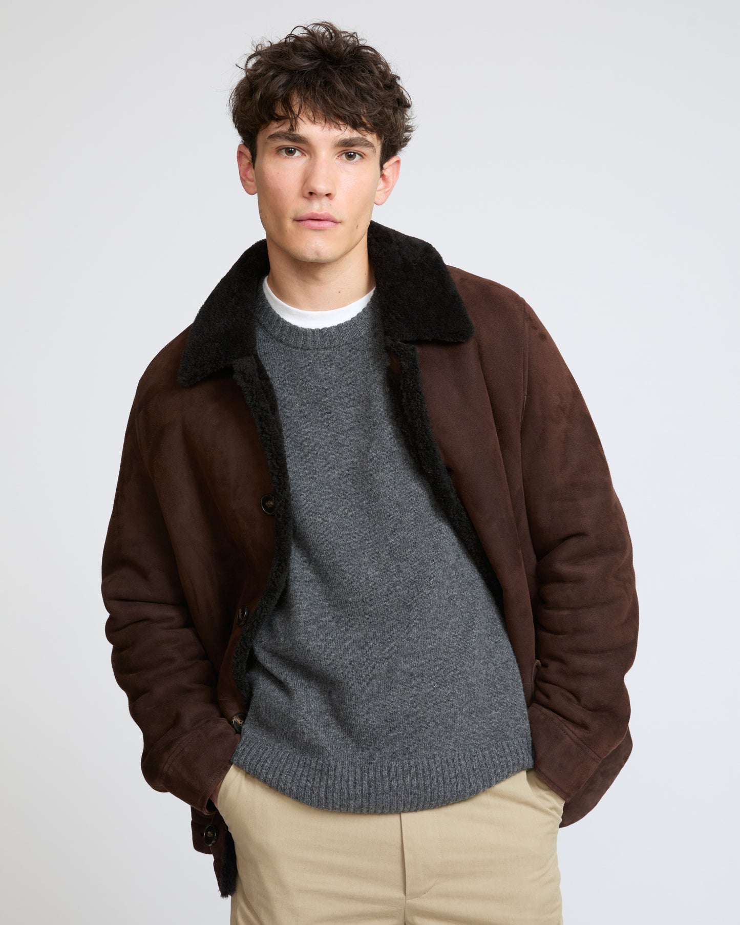 Suede lambskin shearling jacket with curly wool - Yves Salomon - New Fall Winter Collection