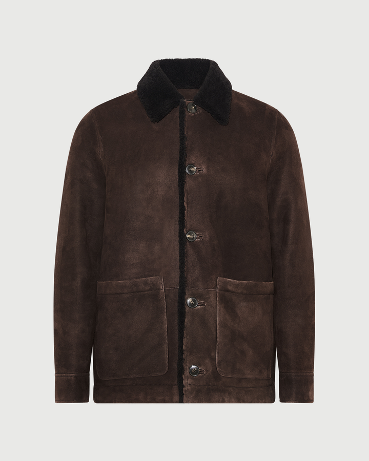 Suede lambskin shearling jacket with curly wool