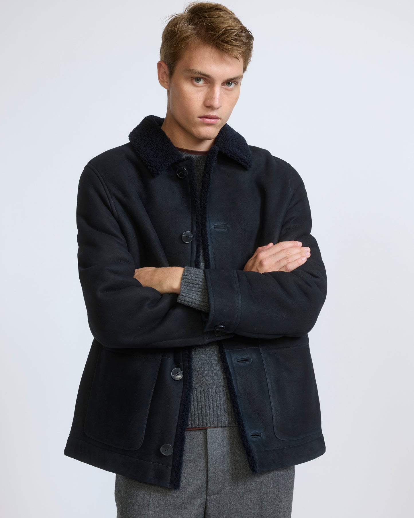 Suede lambskin shearling jacket with curly wool - Yves Salomon - New Fall/Winter Collection