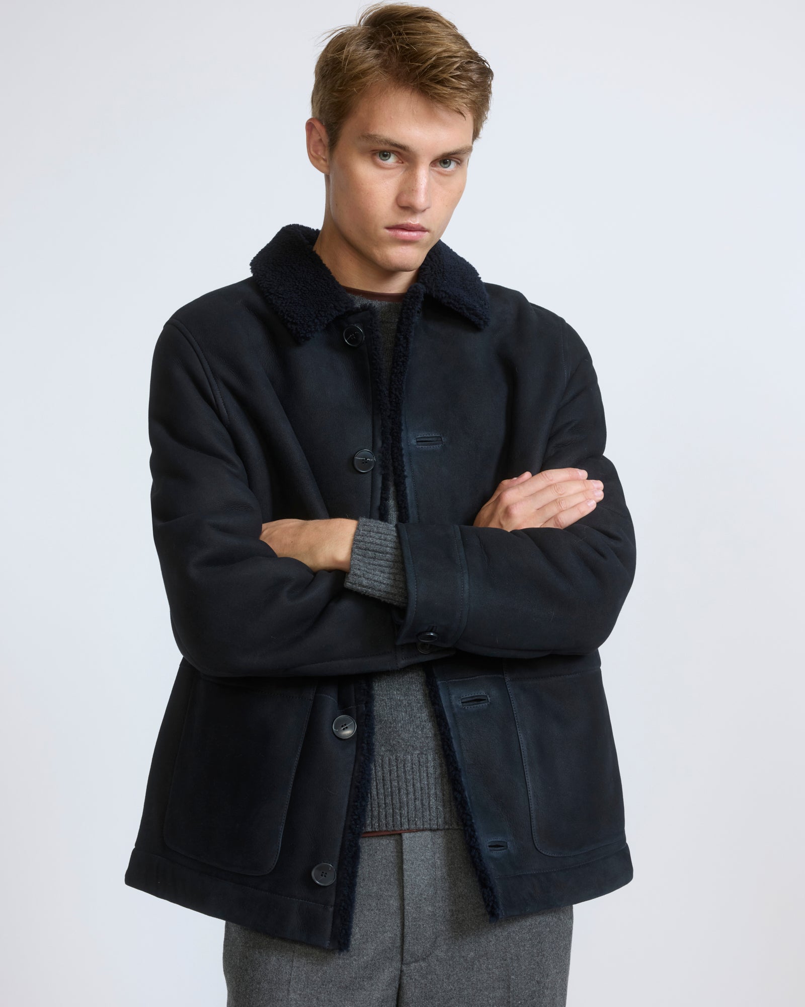 Suede lambskin shearling jacket with curly wool - Yves Salomon - New Fall/Winter Collection