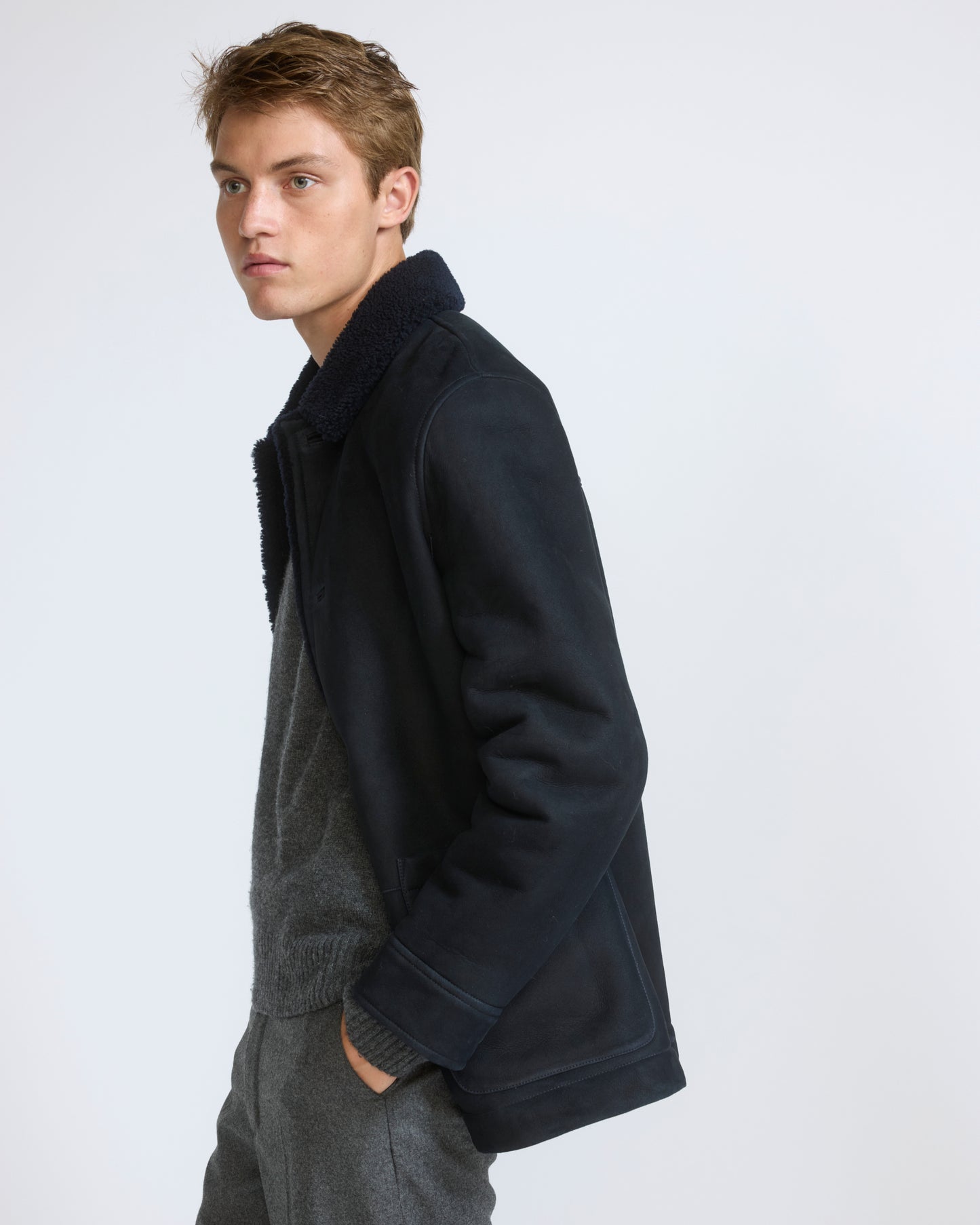 Suede lambskin shearling jacket with curly wool - Yves Salomon - New Fall/Winter Collection