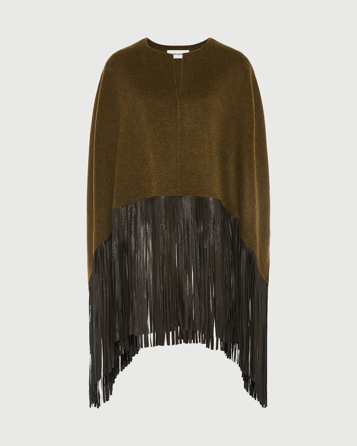 Double face wool and cashmere cape with lambskin leather fringes