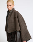 Herringbone double-sided wool cape
