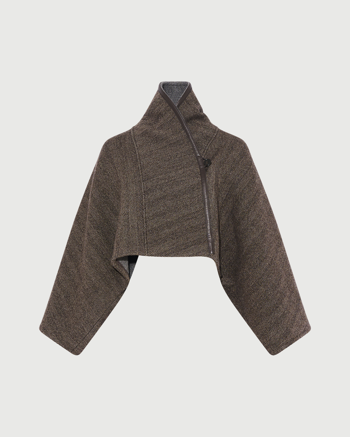 Herringbone double-sided wool cape