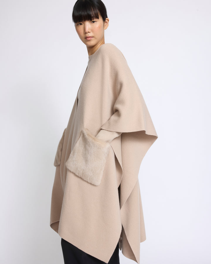 Merino knit poncho with mink fur - Yves Salomon - New Fall/Winter Collection