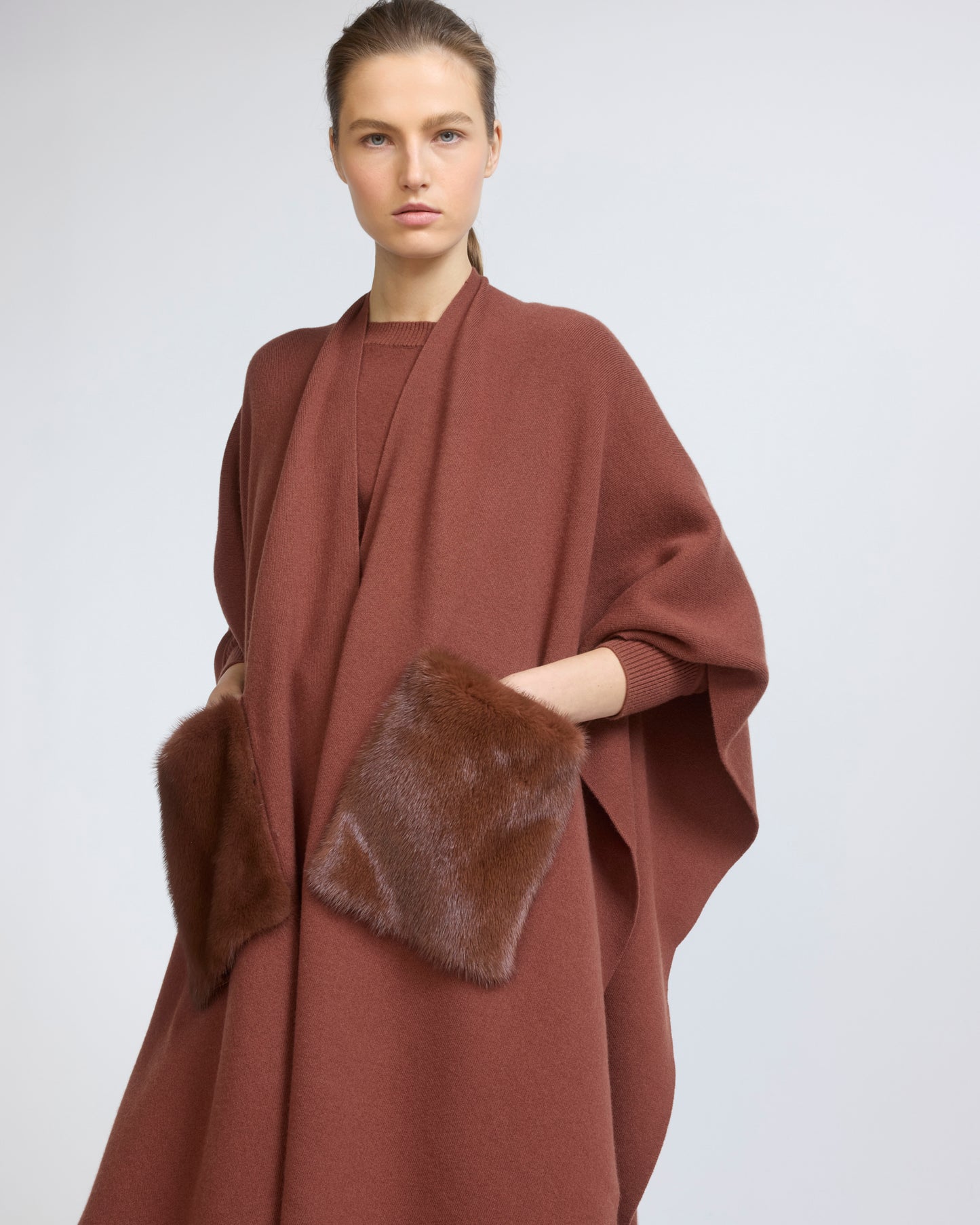 Merino knit poncho with mink fur - Yves Salomon - New Fall/Winter Collection