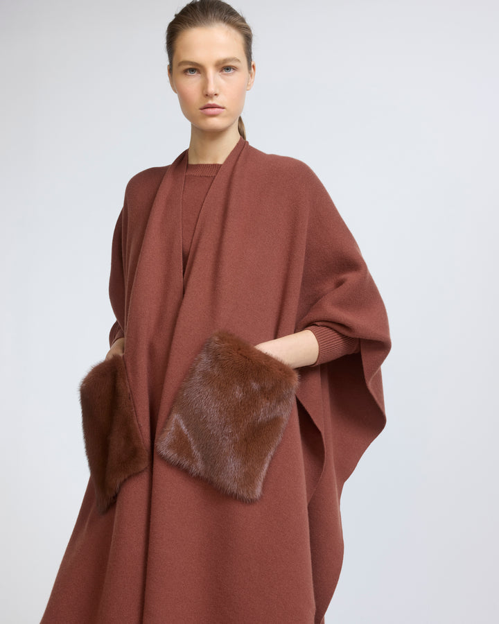 Merino knit poncho with mink fur - Yves Salomon - New Fall/Winter Collection