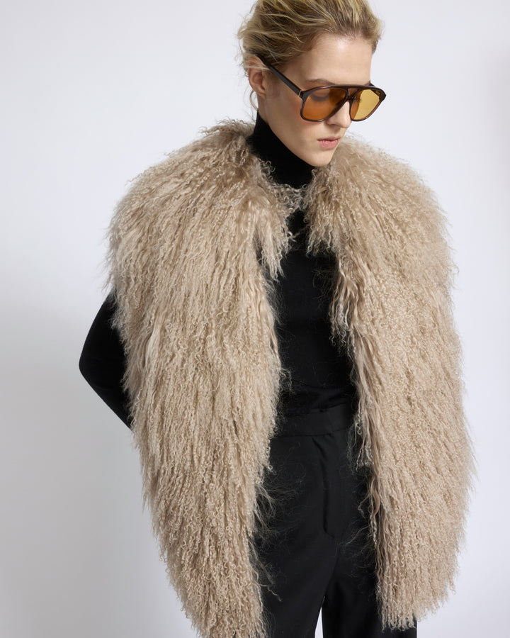 Merino knit gilet with curly long-haired lambskin - Yves Salomon - New Fall/Winter Collection