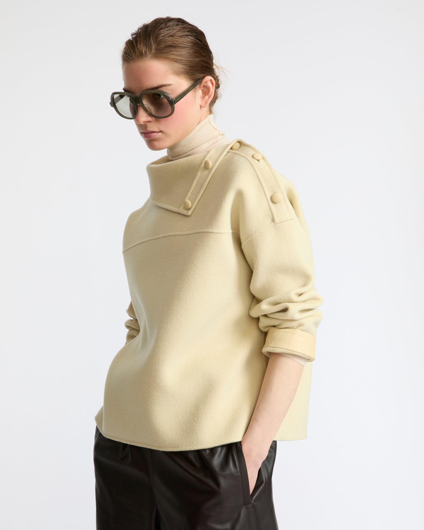 Double-sided wool funnel neck blouse - Yves Salomon - New Fall Winter Collection