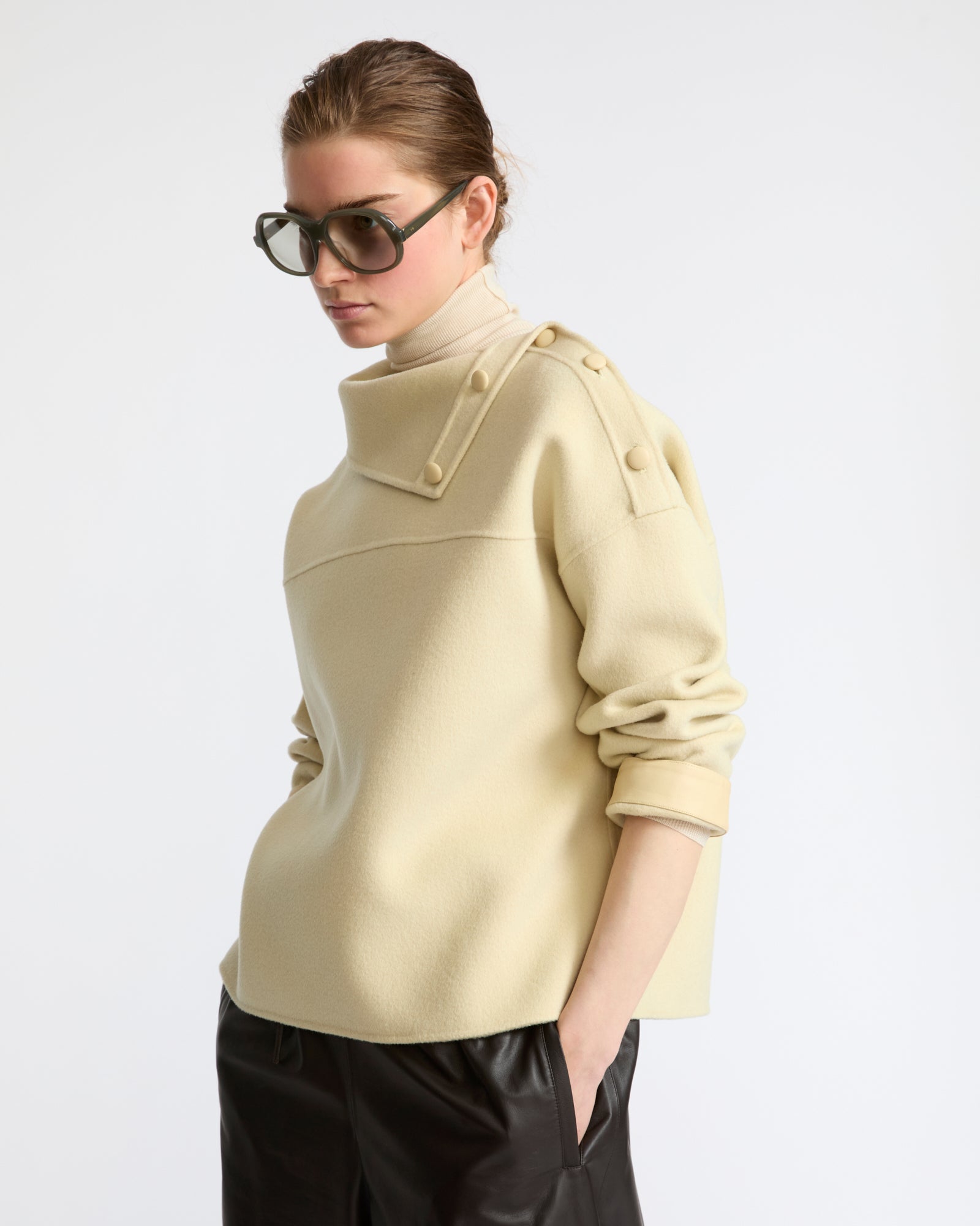 Double-sided wool funnel neck blouse - Yves Salomon - New Fall Winter Collection