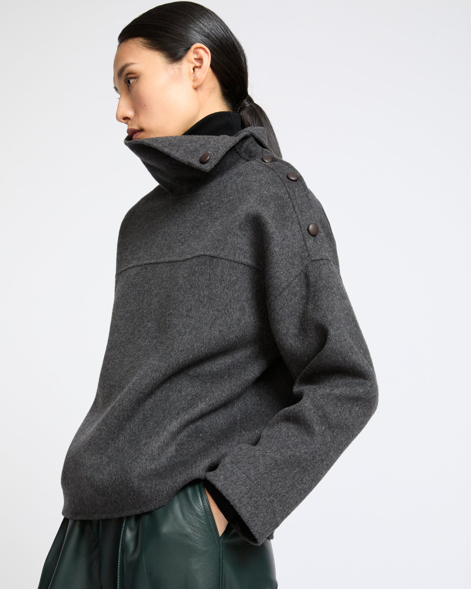 Double-sided wool funnel neck blouse - Yves Salomon - New Fall Winter Collection