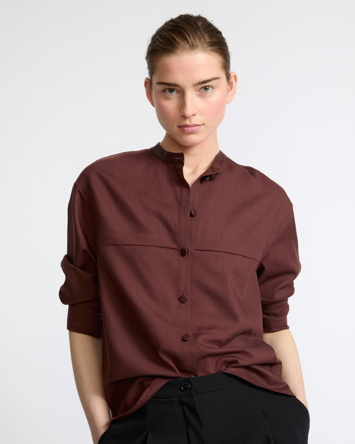 Wool voile shirt with leather details - Yves Salomon - New Fall Winter Collection