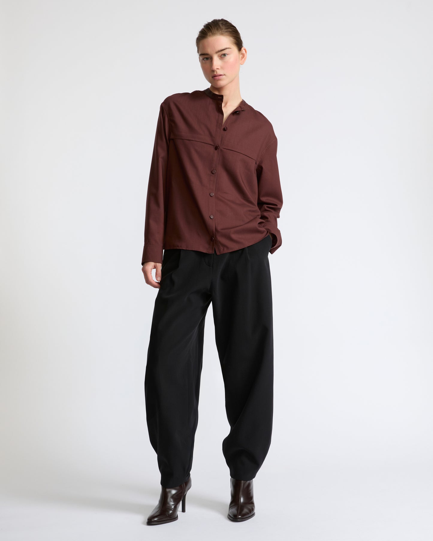 Wool voile shirt with leather details - Yves Salomon - New Fall Winter Collection