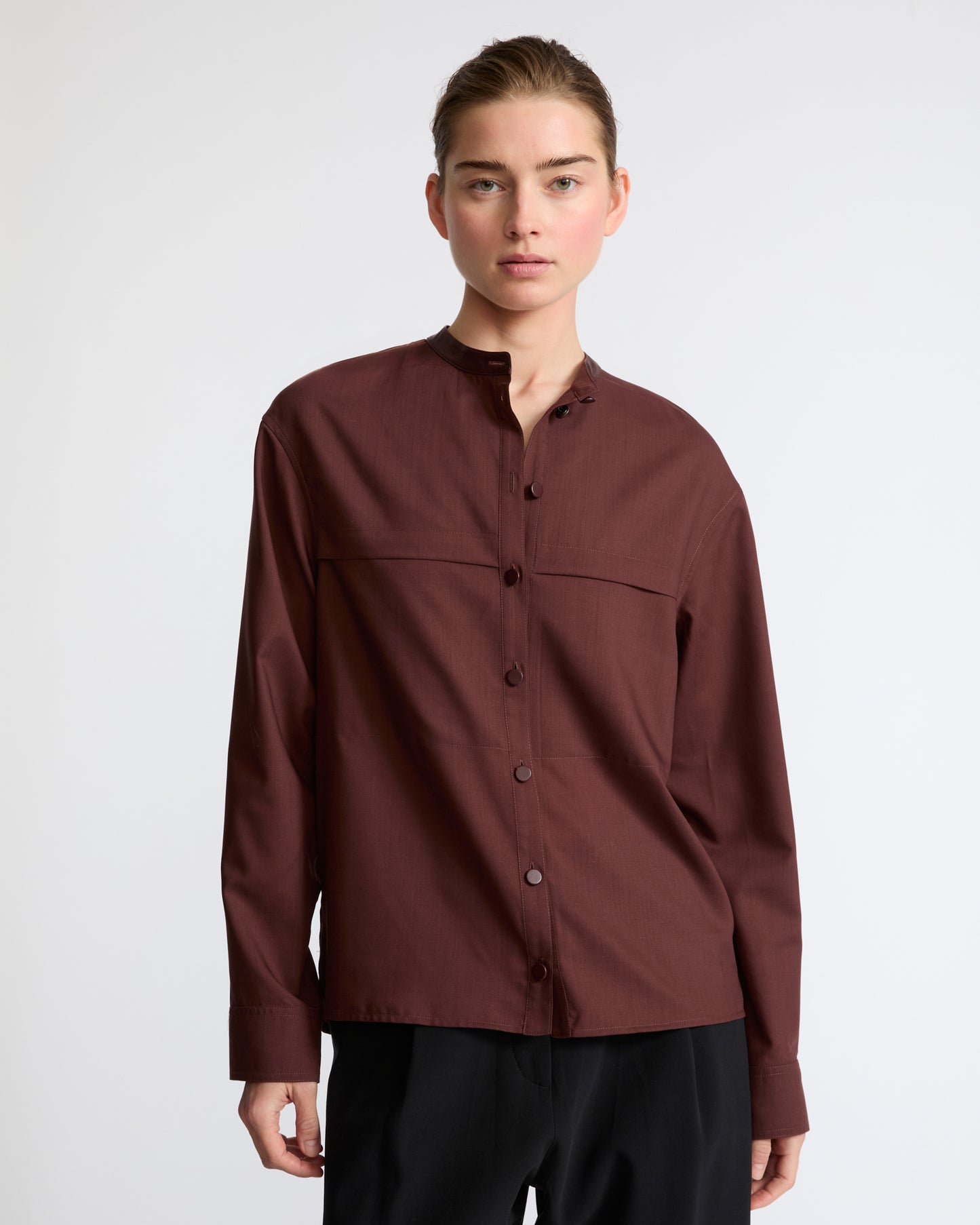 Wool voile shirt with leather details - Yves Salomon - New Fall Winter Collection