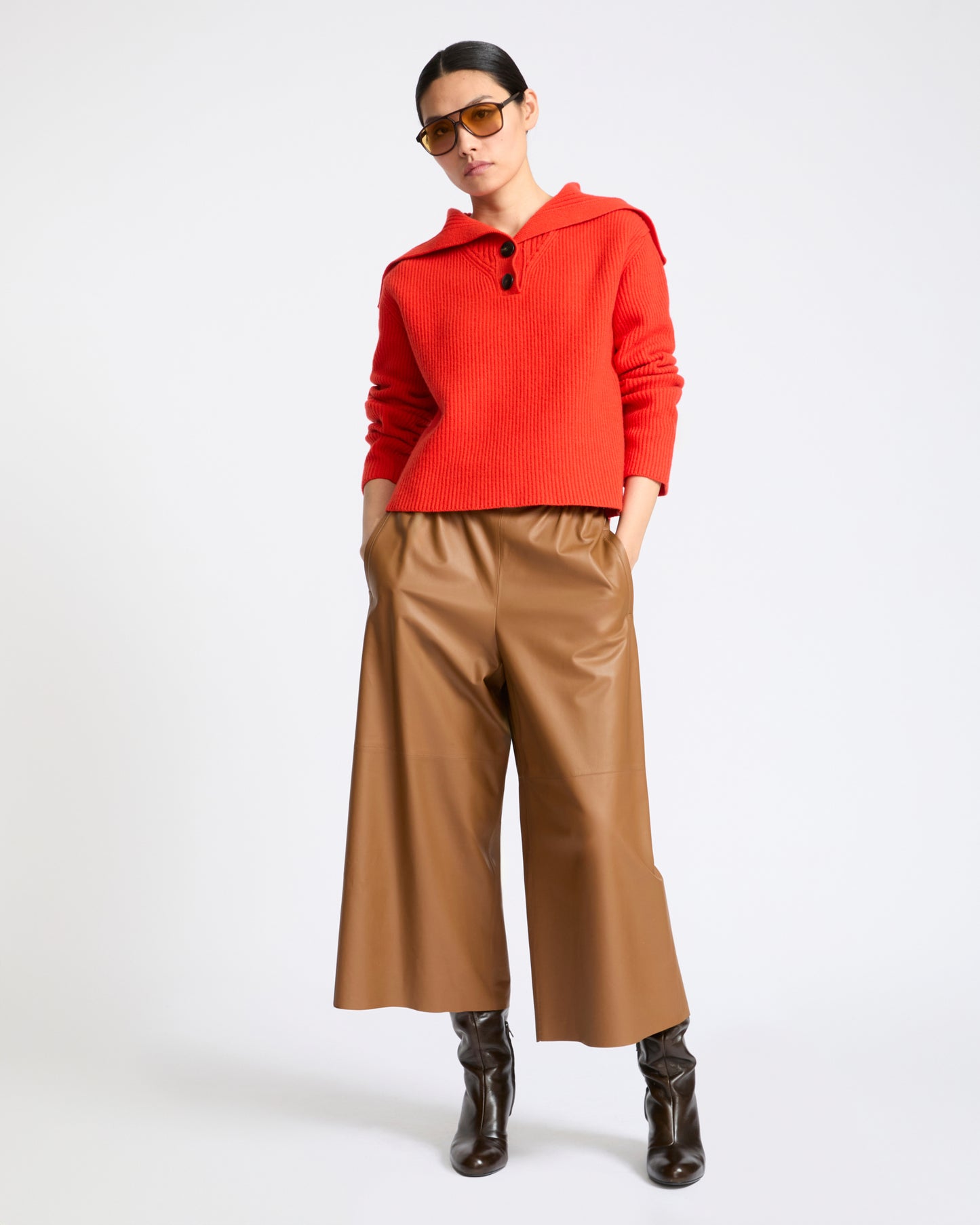 Buttoned sailor collar knit sweater - Yves Salomon - New Fall Winter Collection
