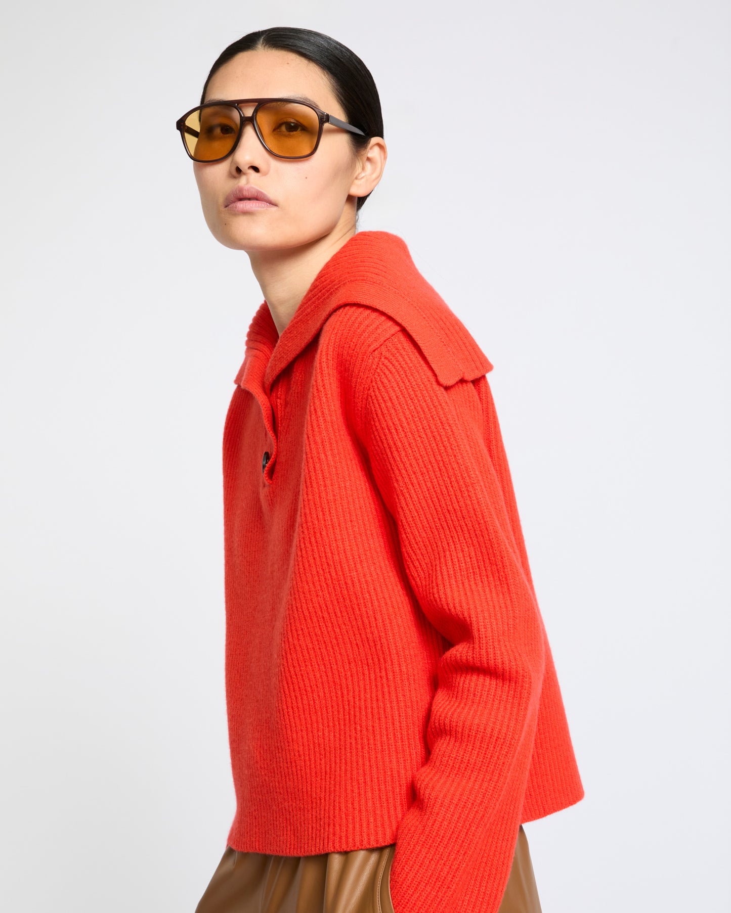 Buttoned sailor collar knit sweater - Yves Salomon - New Fall Winter Collection