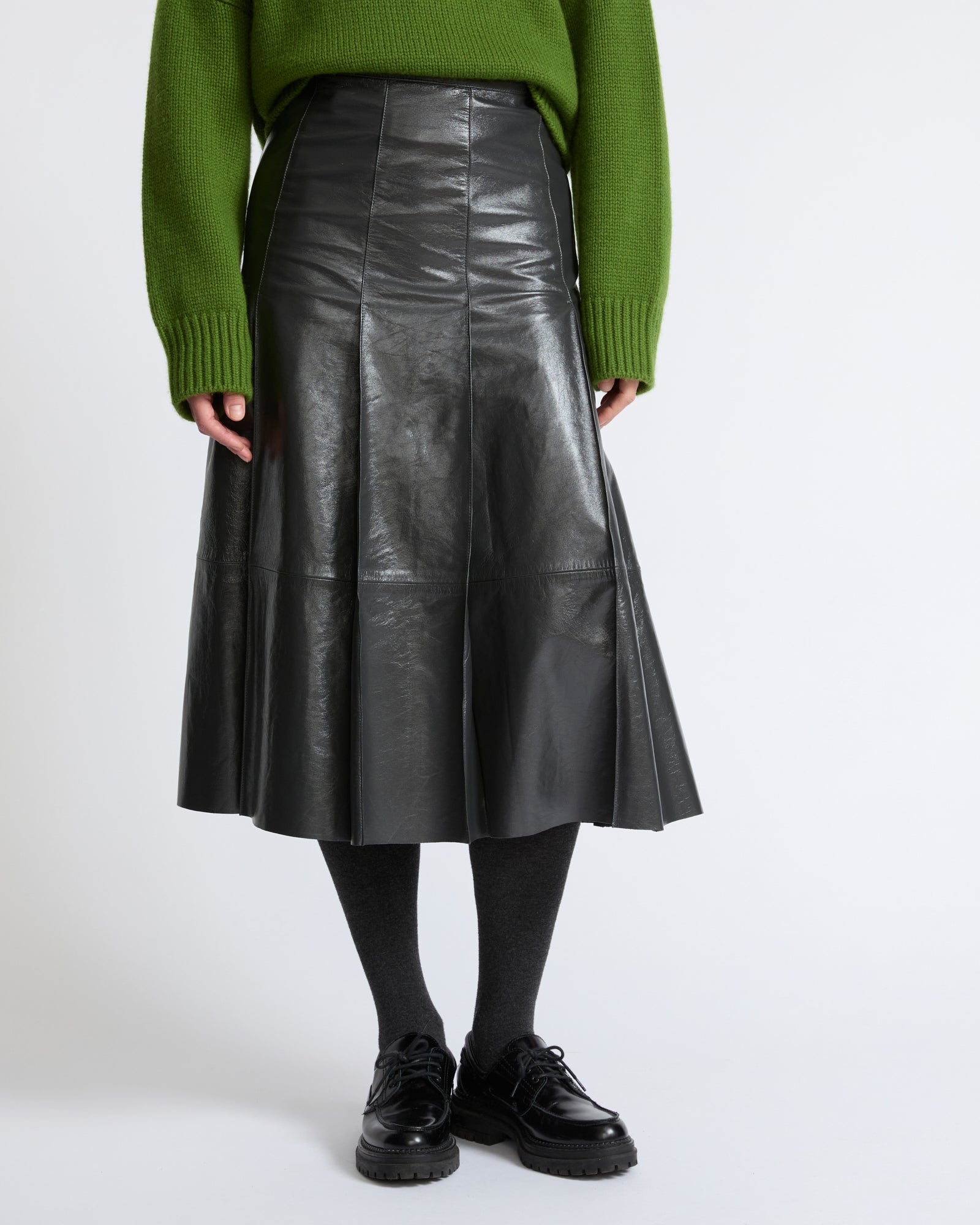 Pleated patent lambskin leather skirt - Yves Salomon - New Fall Winter Collection