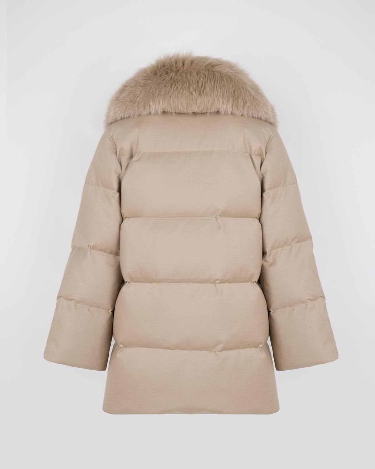 Long double-breasted down jacket in Loro Piana fabric with detachable fox fur collar - Yves Salomon - New Fall/Winter Collection