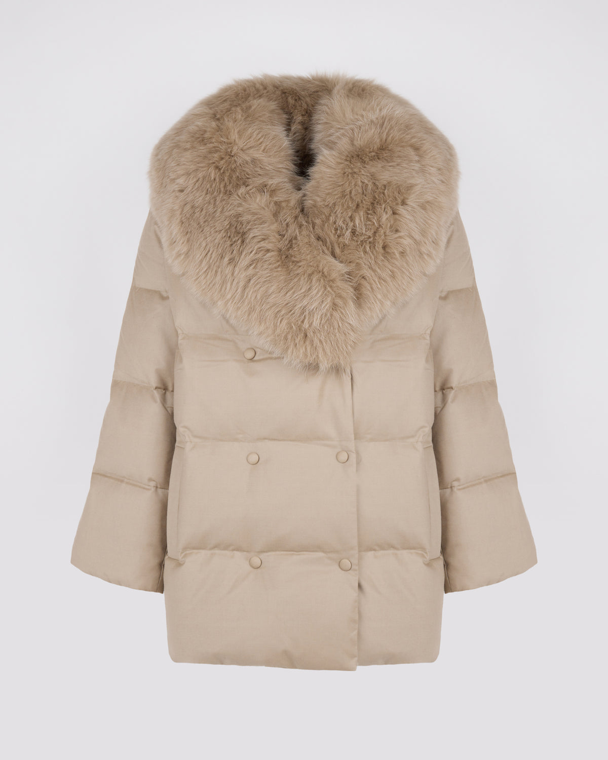 Long double-breasted down jacket in Loro Piana fabric with detachable fox fur collar - Yves Salomon - New Fall/Winter Collection