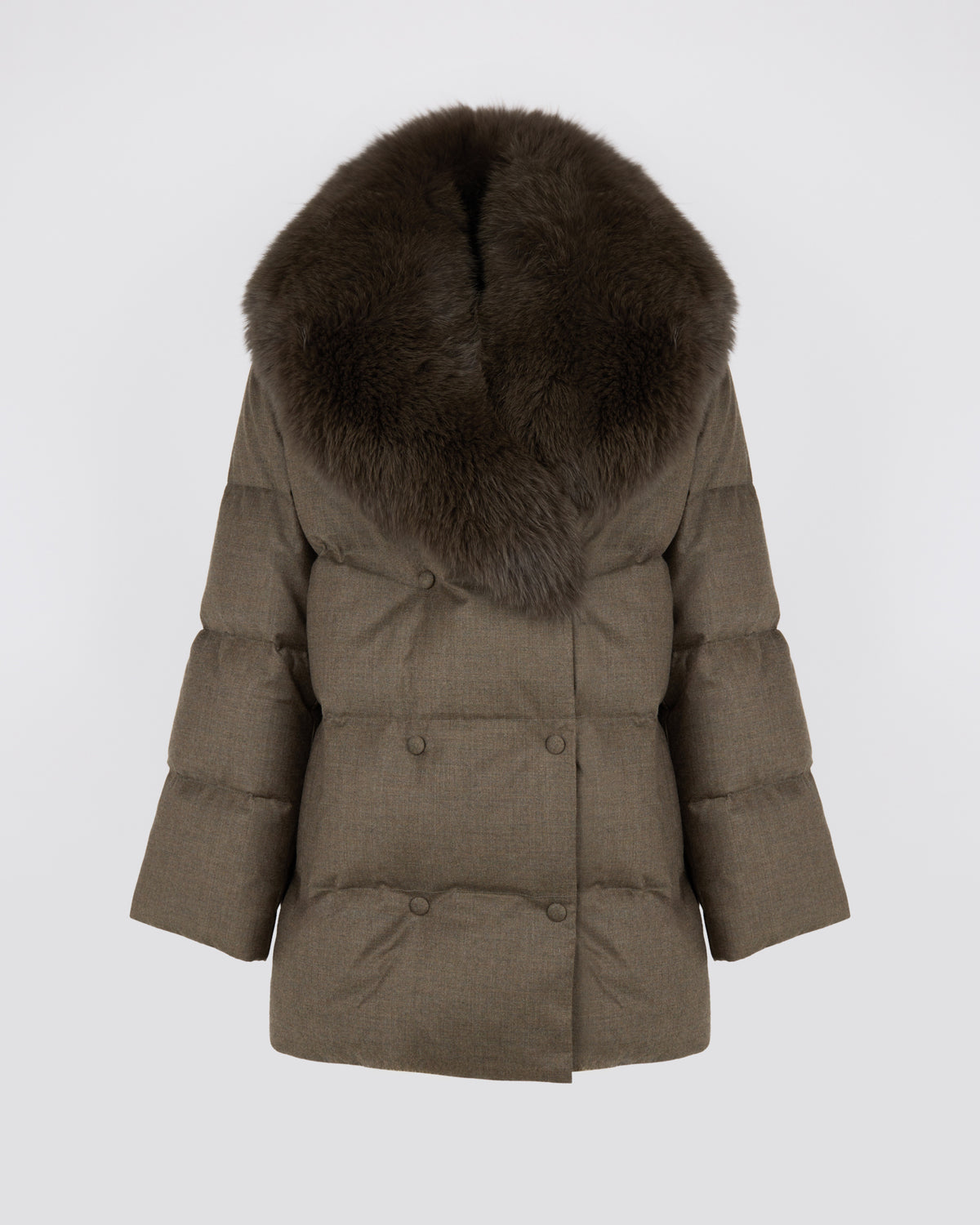Long double-breasted down jacket in Loro Piana fabric with detachable fox fur collar - Yves Salomon - New Fall/Winter Collection