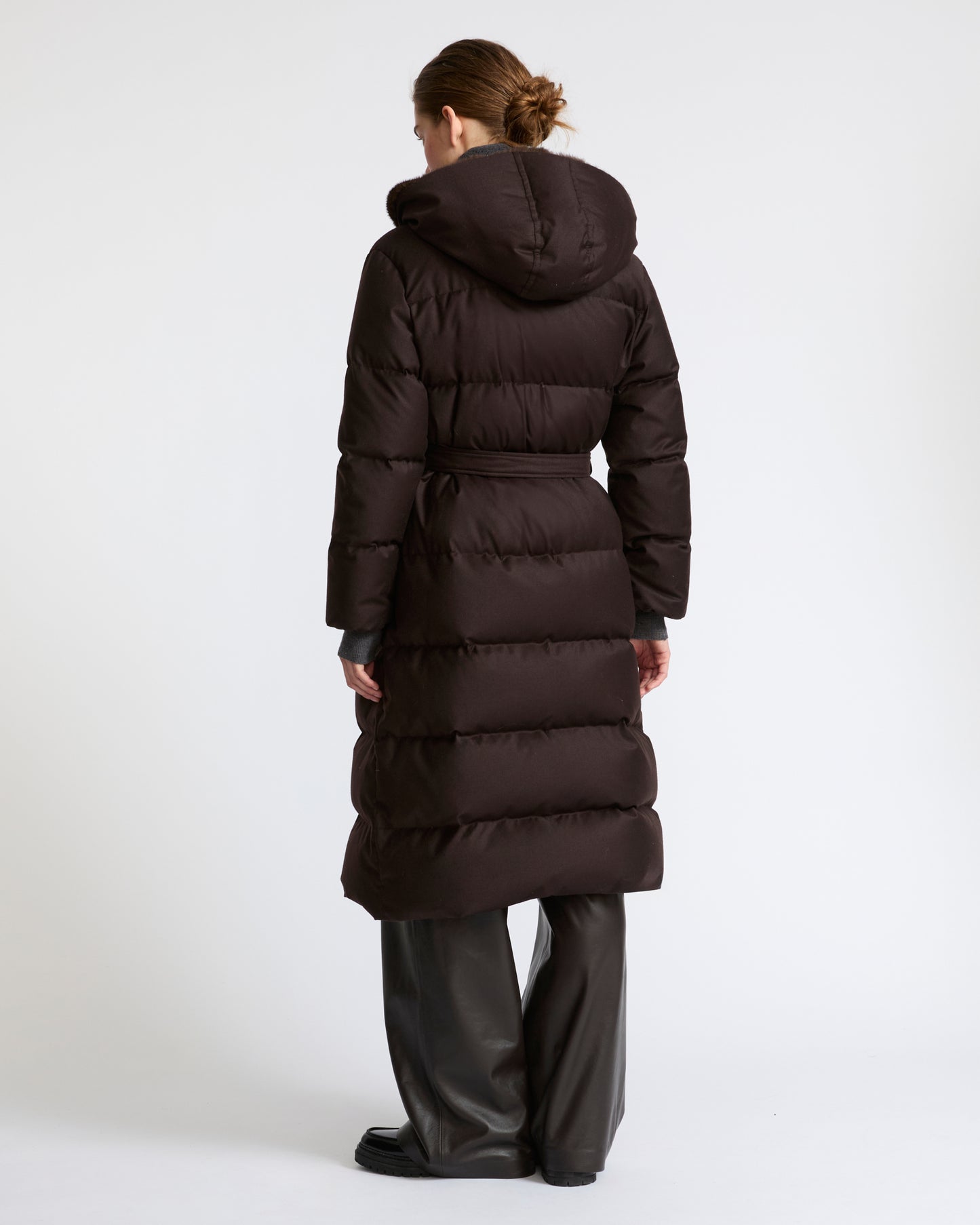 Long hooded double-breasted down jacket in Loro Piana fabric  with mink fur - Yves Salomon - New Fall Winter Collection