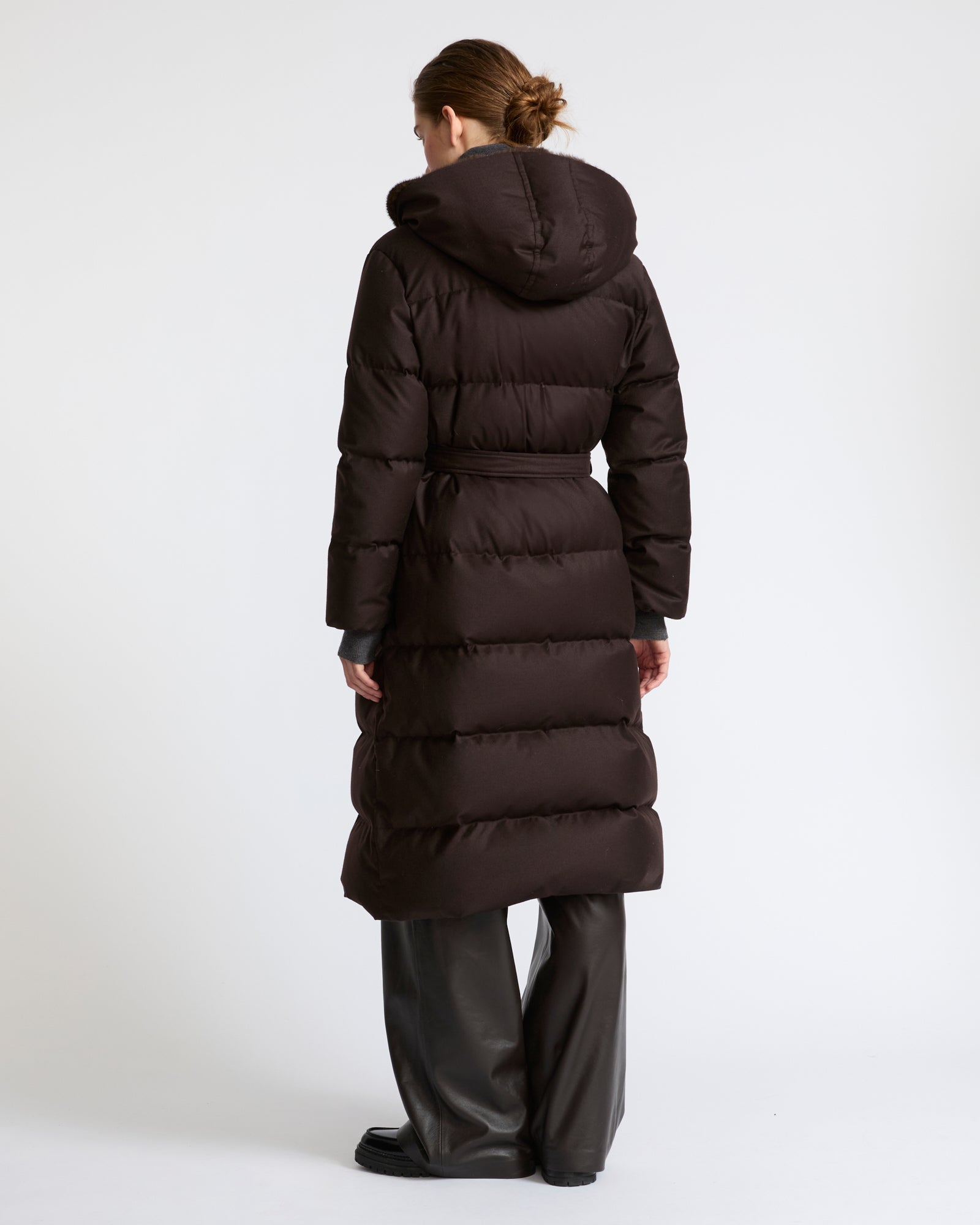 Long hooded double-breasted down jacket in Loro Piana fabric  with mink fur - Yves Salomon - New Fall Winter Collection