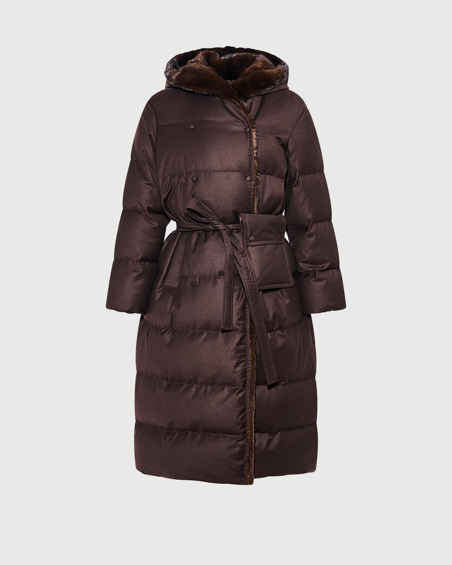 Long hooded double-breasted down jacket in Loro Piana fabric  with mink fur - Yves Salomon - New Fall Winter Collection