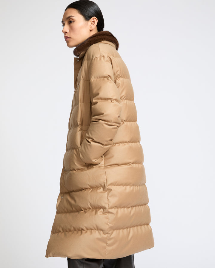 Long down jacket in Loro Piana fabric with detachable mink fur collar - Yves Salomon - New Fall Winter Collection