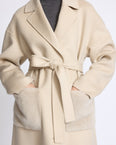 Long double-sided wool and cashmere coat with mink fur pockets