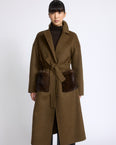 Long double-sided wool and cashmere coat with mink fur pockets