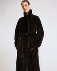 Long belted coat in long-haired mink fur with a shawl collar