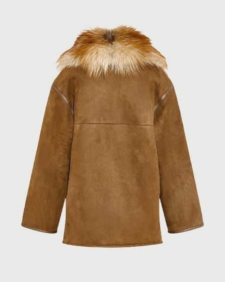 Lambskin shearling coat with fox fur collar